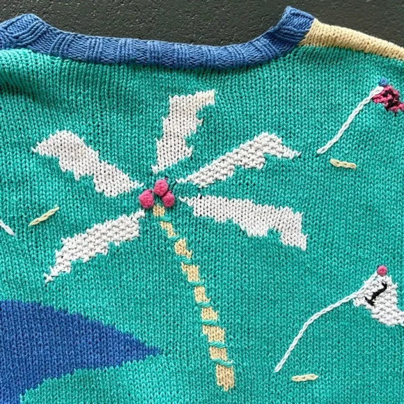 ROBERT SCOTT LTD Hand Knit Ramie Blend Colorblock V-Neck Tropical Golf Cardigan - Picture 11 of 14